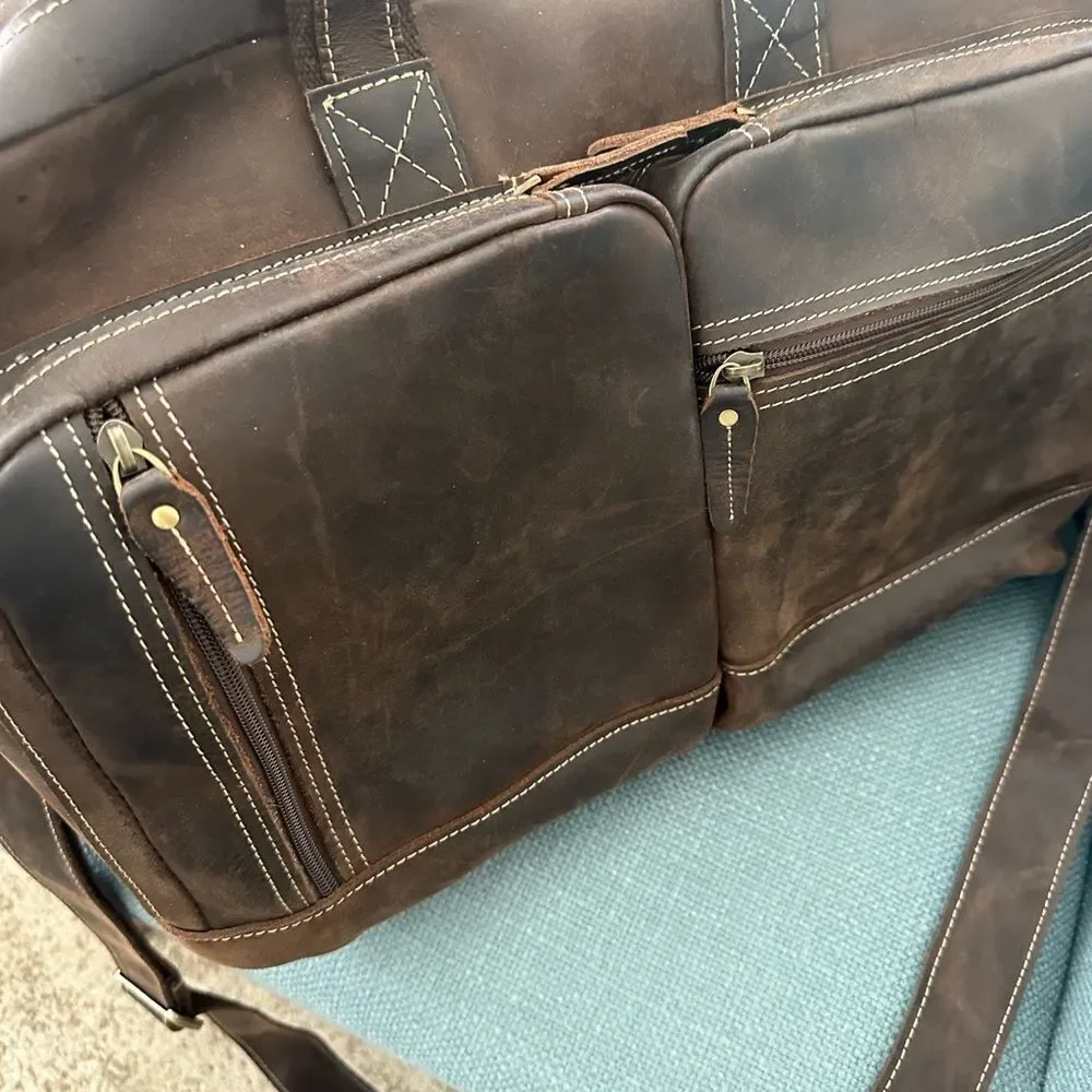 Masa Kawa Leather Briefcase for Men Laptop Travel Bag 17”